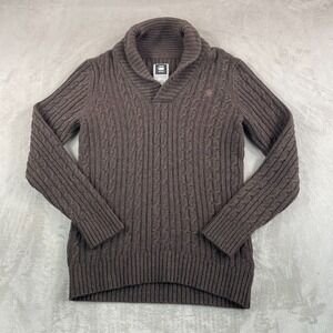 G-STAR Higging Shawl Collar Cable Knit Sweater Men XL Brown‎ Wool Blend Pullover